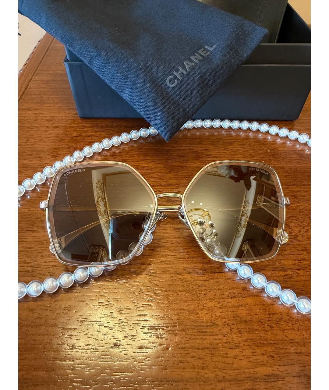 CHANEL Золотые металлические солнцезащитные очки, фото 3