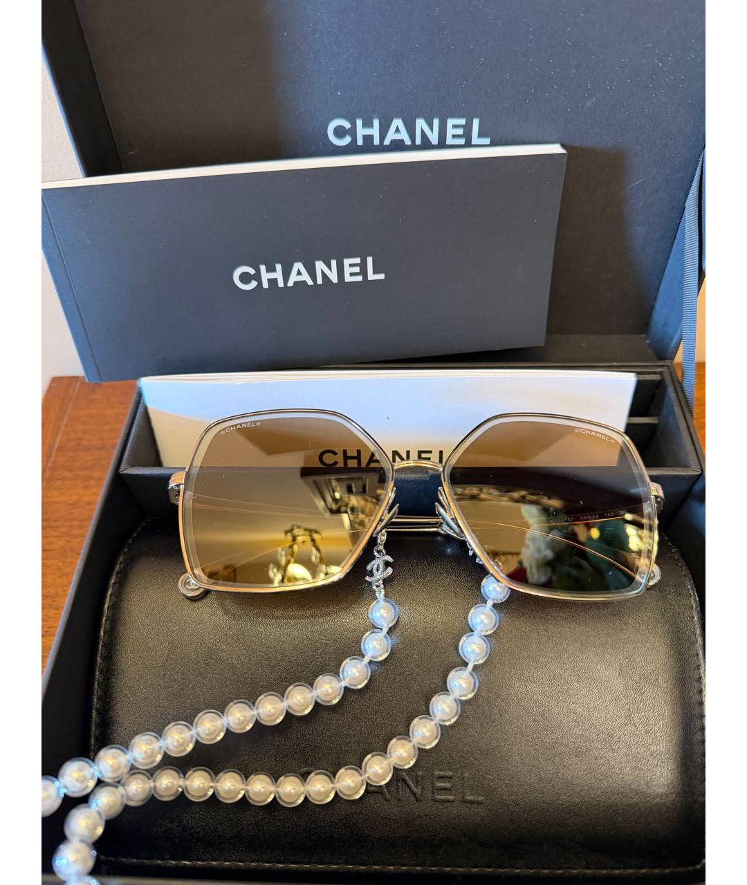 CHANEL Золотые металлические солнцезащитные очки, фото 5