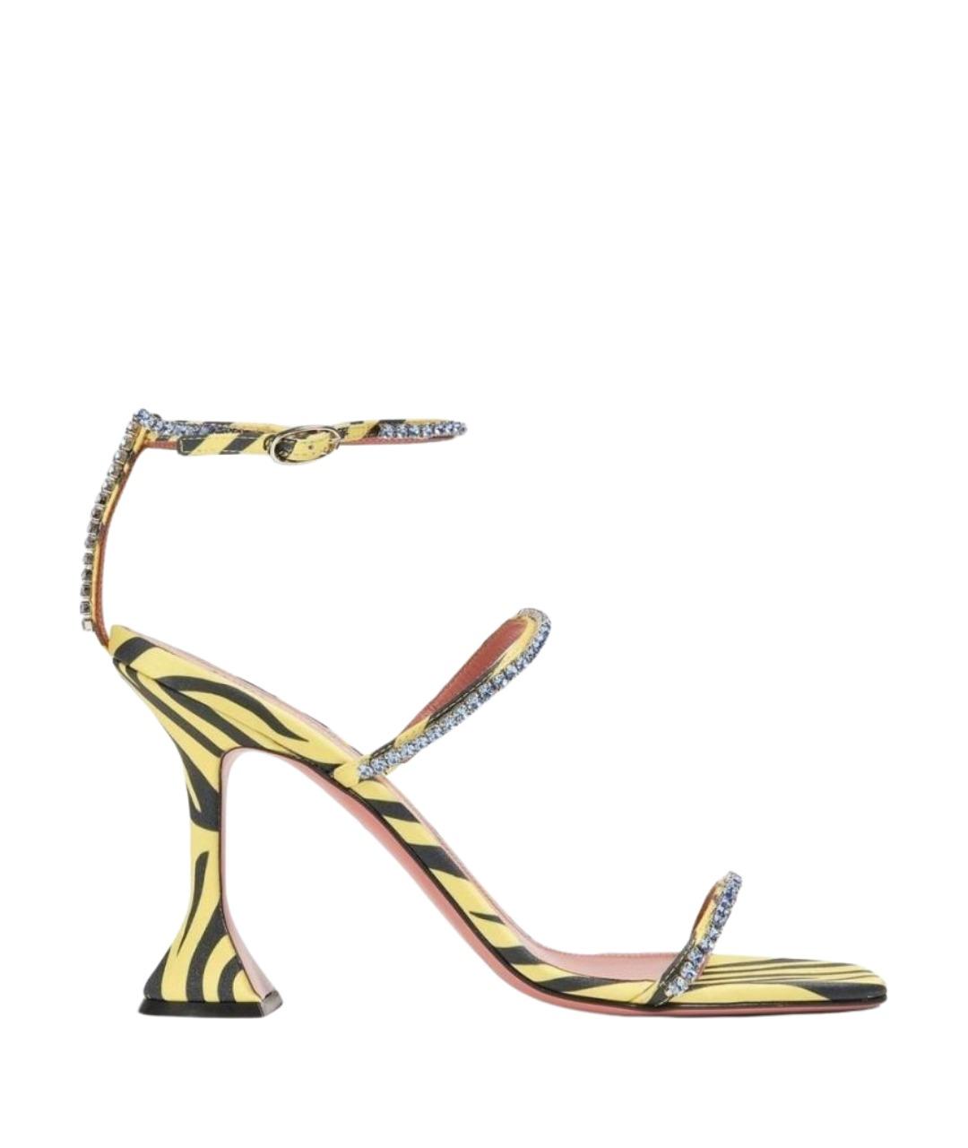 Amina Muaddi Желтые текстильные босоножки, фото 1
