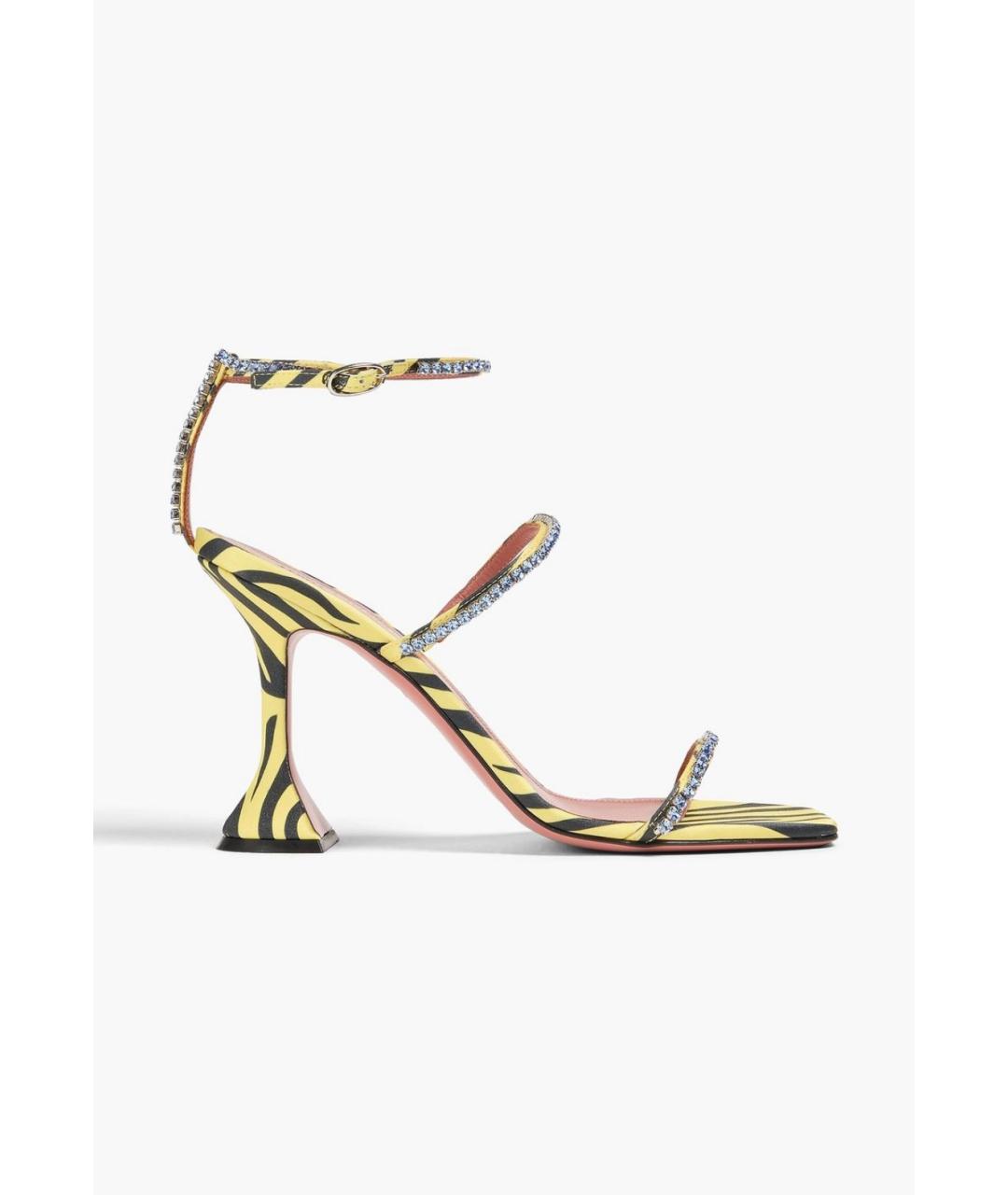 Amina Muaddi Желтые текстильные босоножки, фото 5