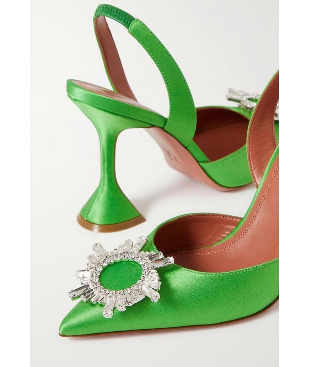Amina Muaddi Зеленые текстильные мюли, фото 3