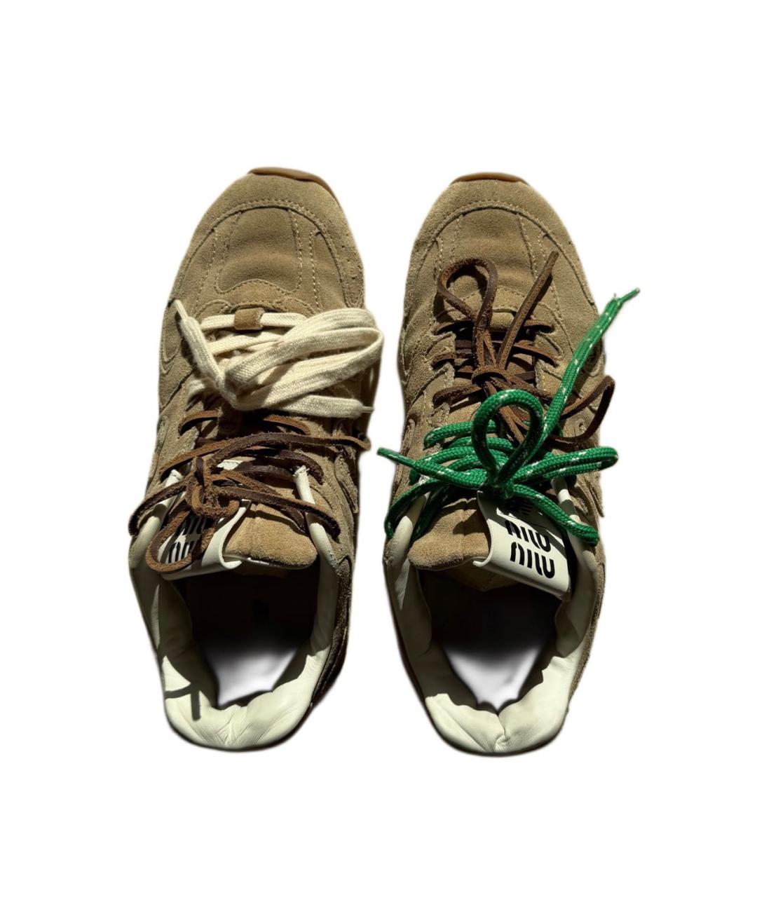 MIU MIU Бежевые замшевые кроссовки, фото 3