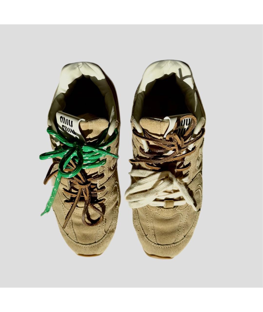 MIU MIU Бежевые замшевые кроссовки, фото 2