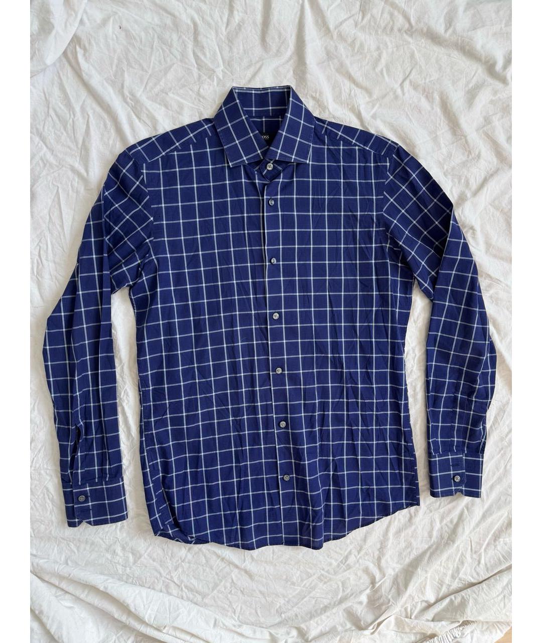 HUGO BOSS Синяя хлопковая классическая рубашка, фото 8