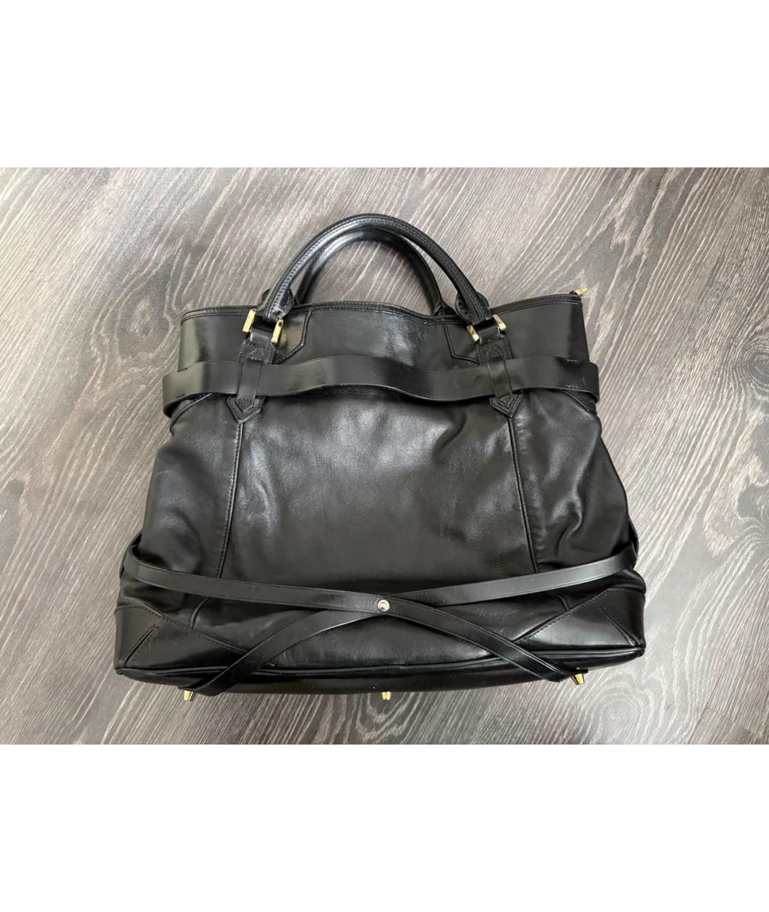 BURBERRY Черная кожаная сумка тоут, фото 2