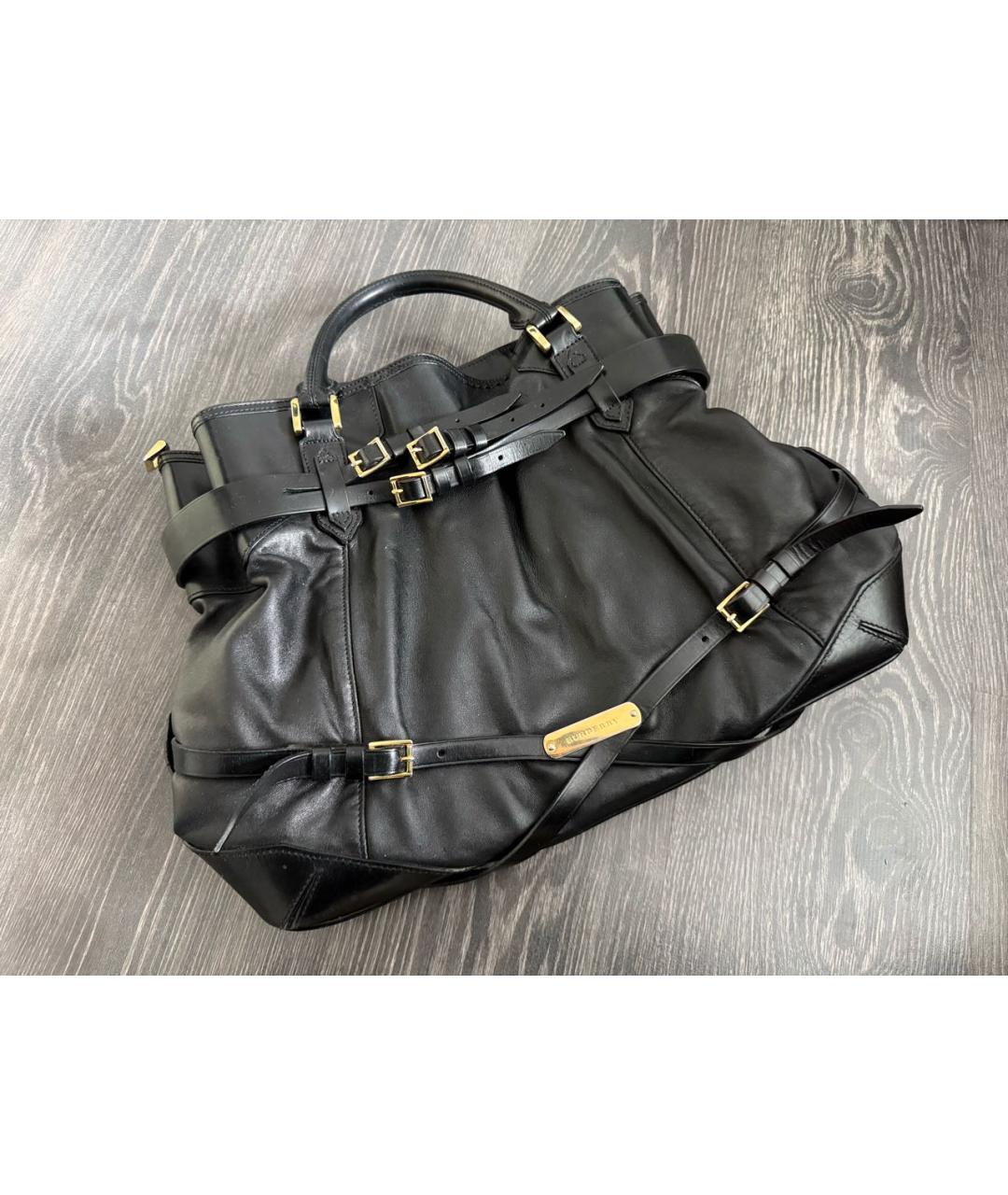 BURBERRY Черная кожаная сумка тоут, фото 4