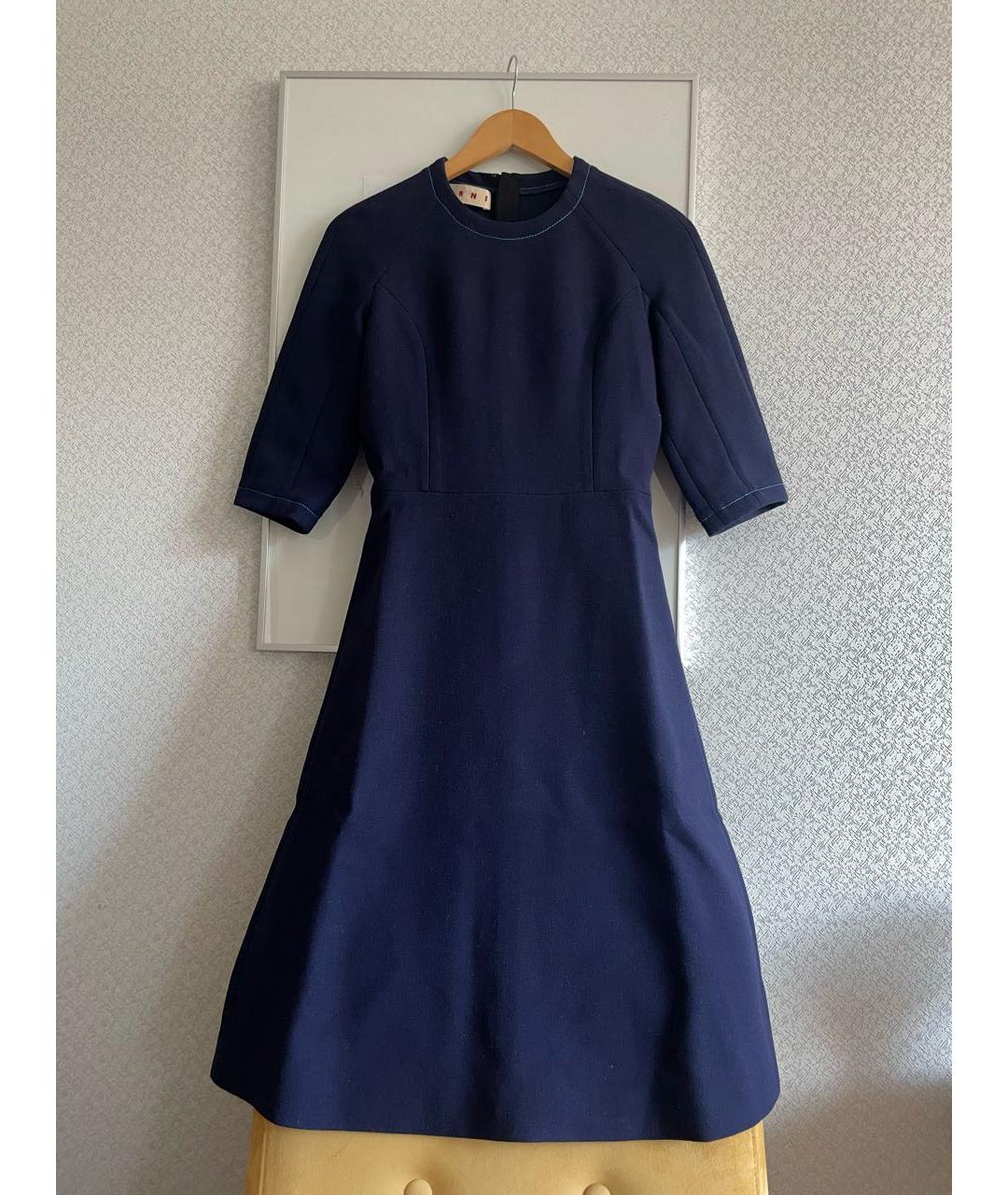 MARNI Темно-синее шерстяное повседневное платье, фото 9