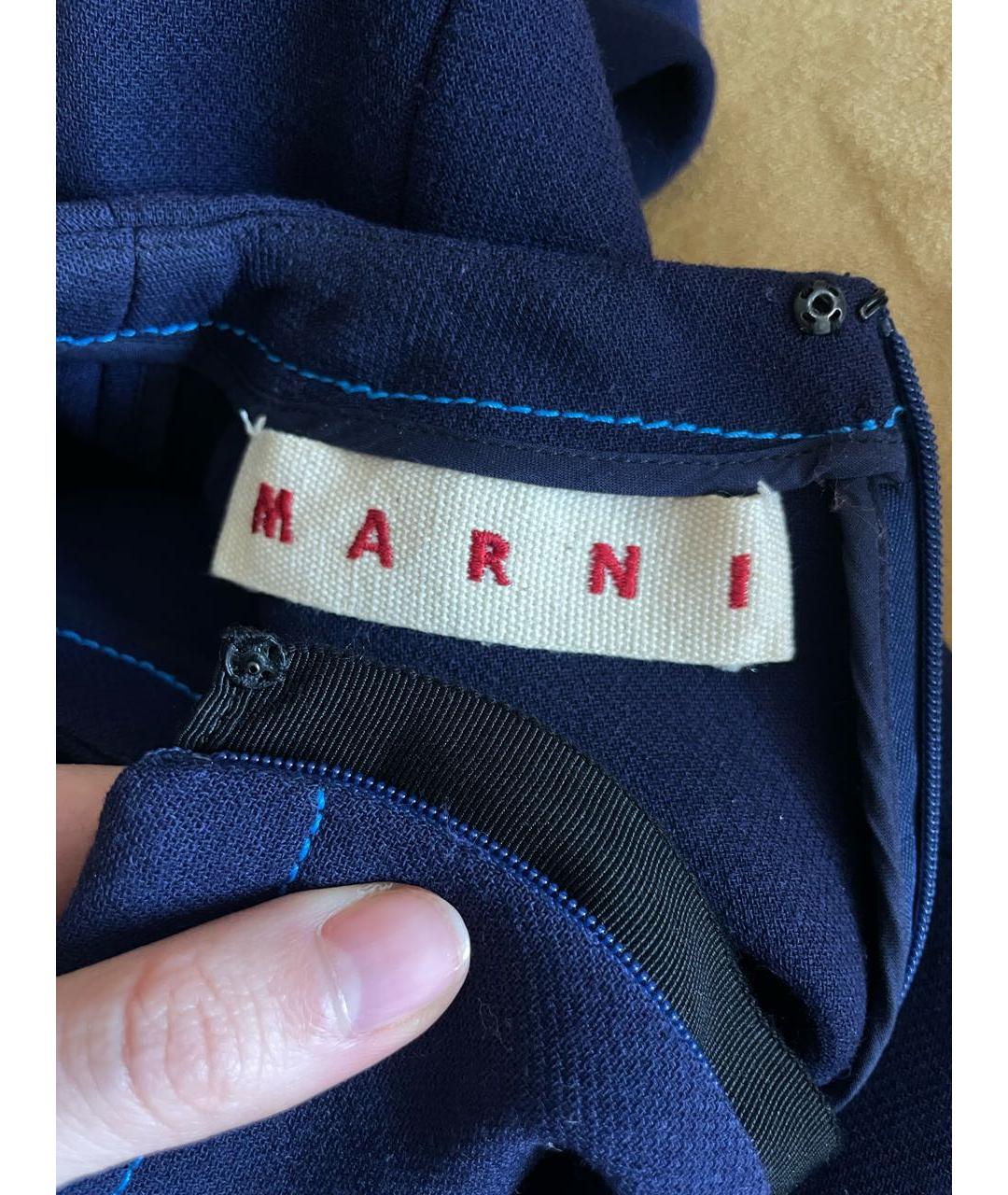 MARNI Темно-синее шерстяное повседневное платье, фото 4