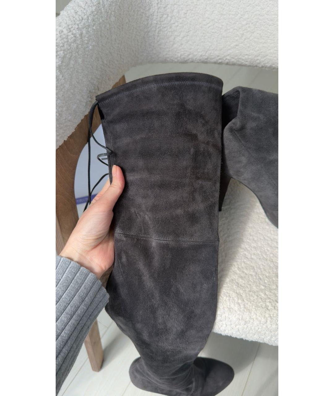 STUART WEITZMAN Антрацитовые замшевые ботфорты, фото 7