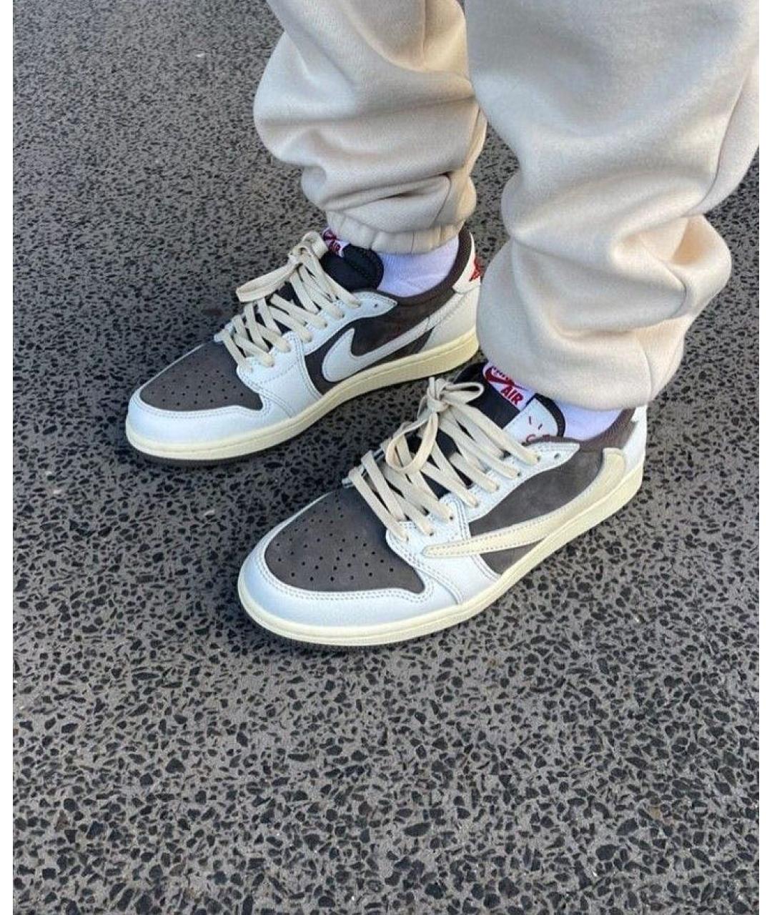 JORDAN Коричневые кожаные низкие кроссовки / кеды, фото 6