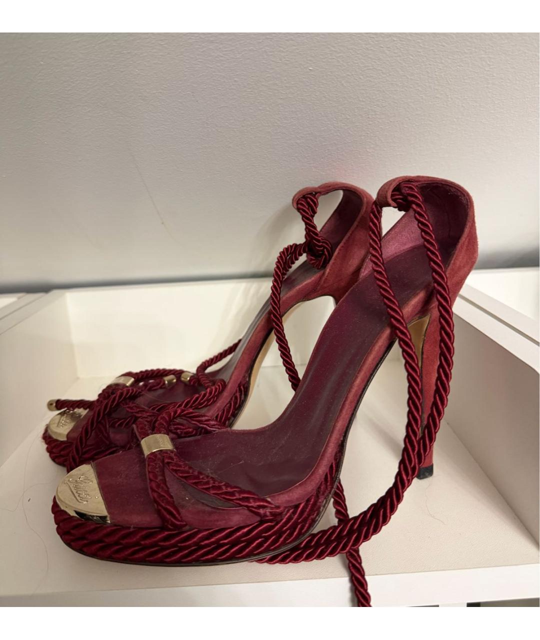GUCCI Бордовые замшевые босоножки, фото 5