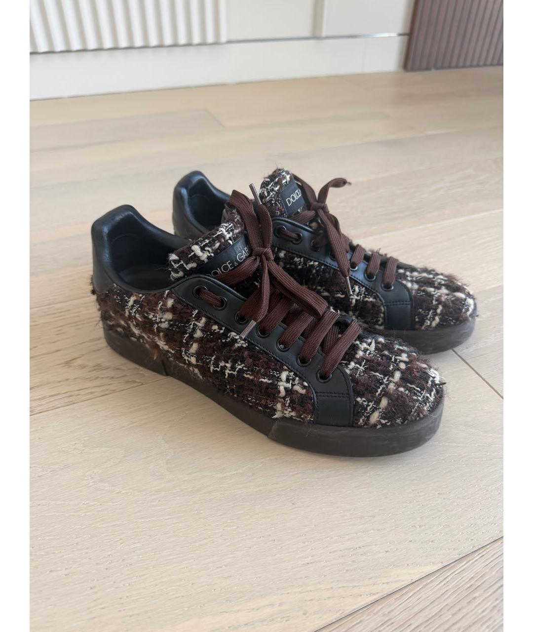 DOLCE&GABBANA Коричневые кожаные кеды, фото 8