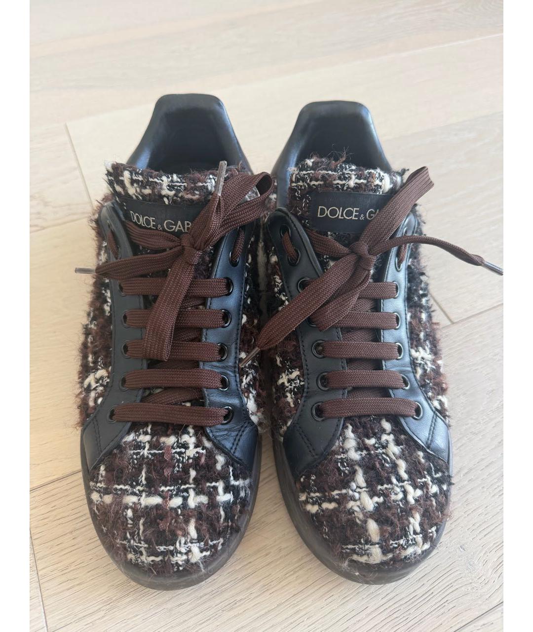 DOLCE&GABBANA Коричневые кожаные кеды, фото 3