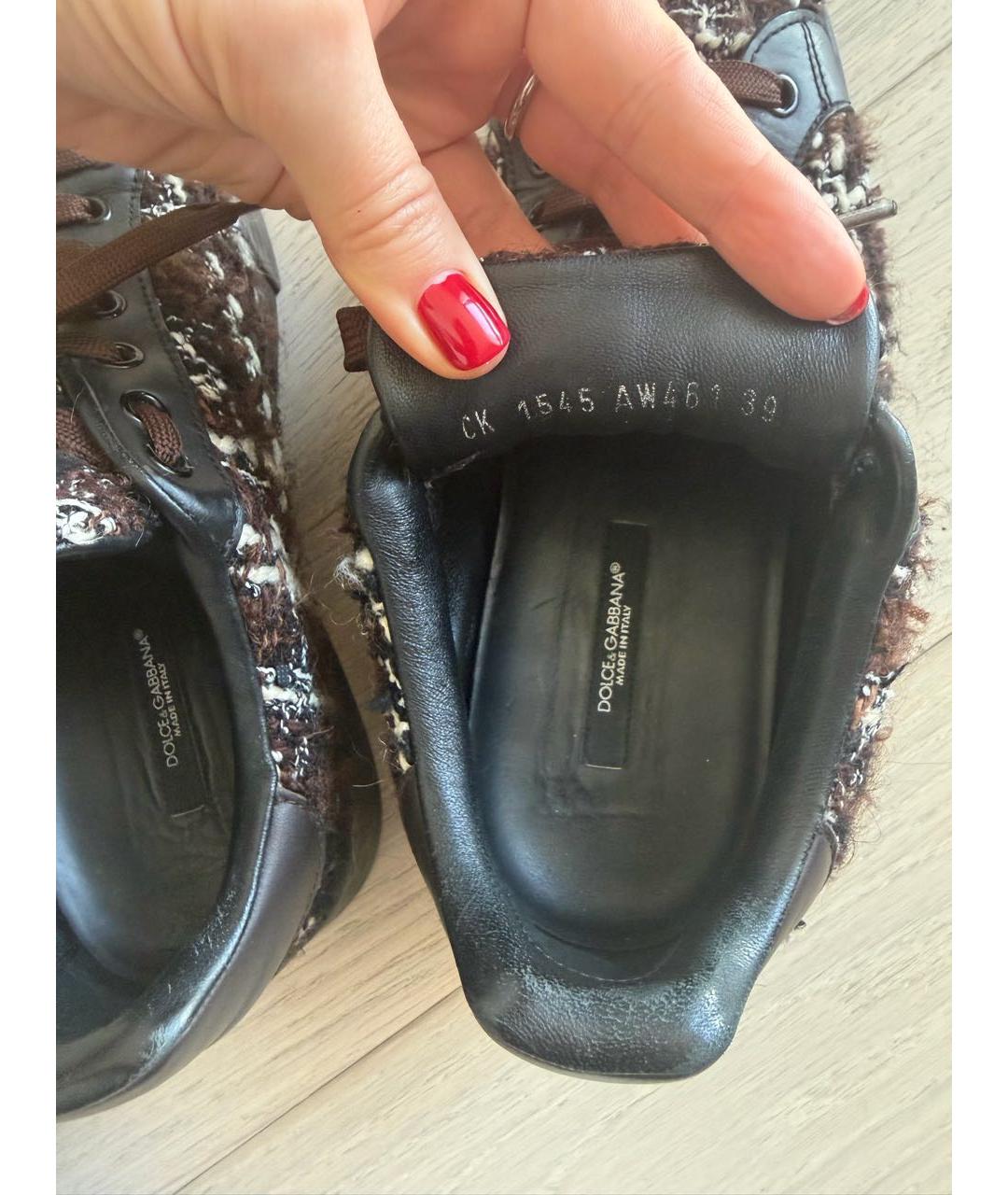 DOLCE&GABBANA Коричневые кожаные кеды, фото 5