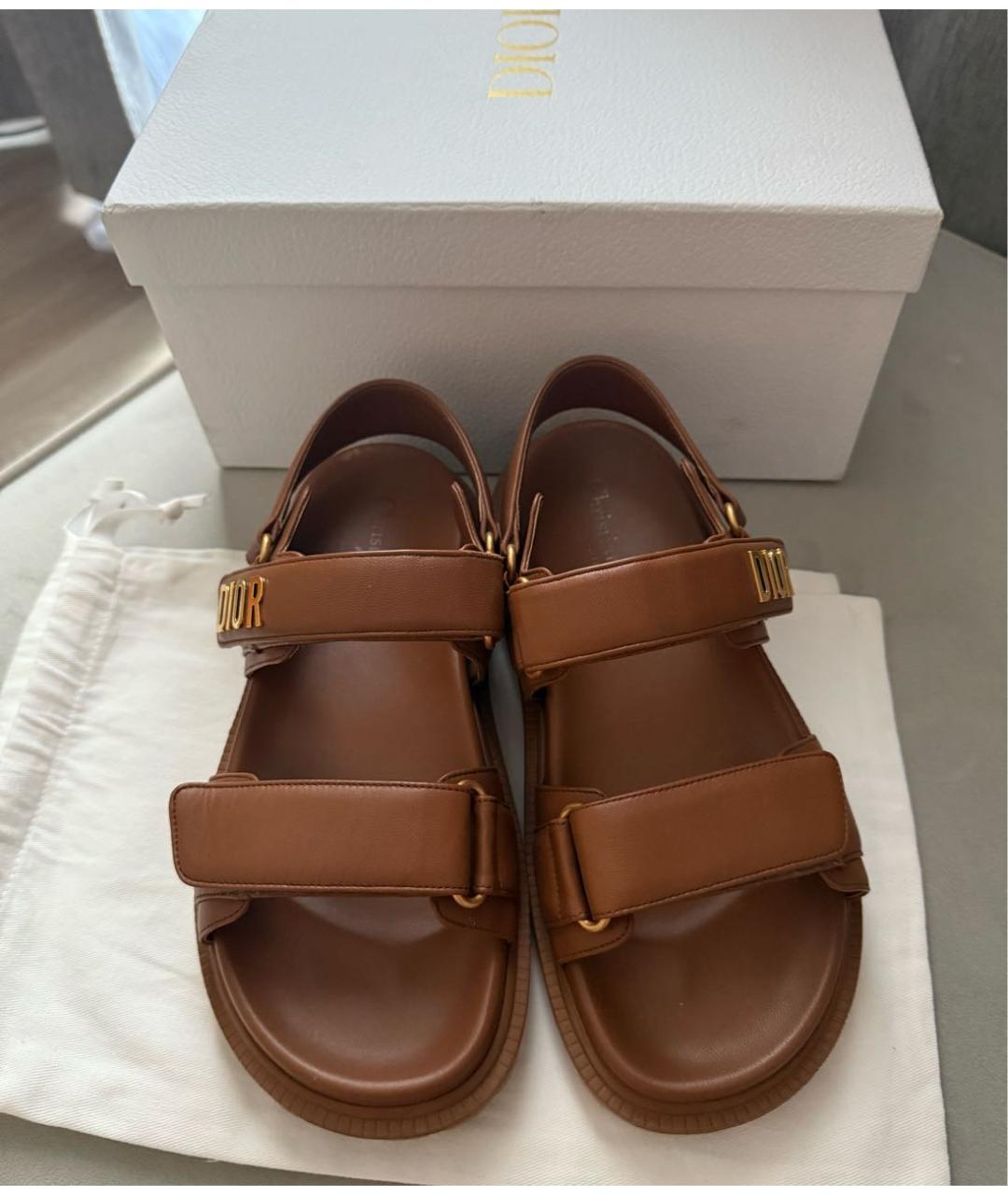 CHRISTIAN DIOR Коричневые кожаные сандалии, фото 2