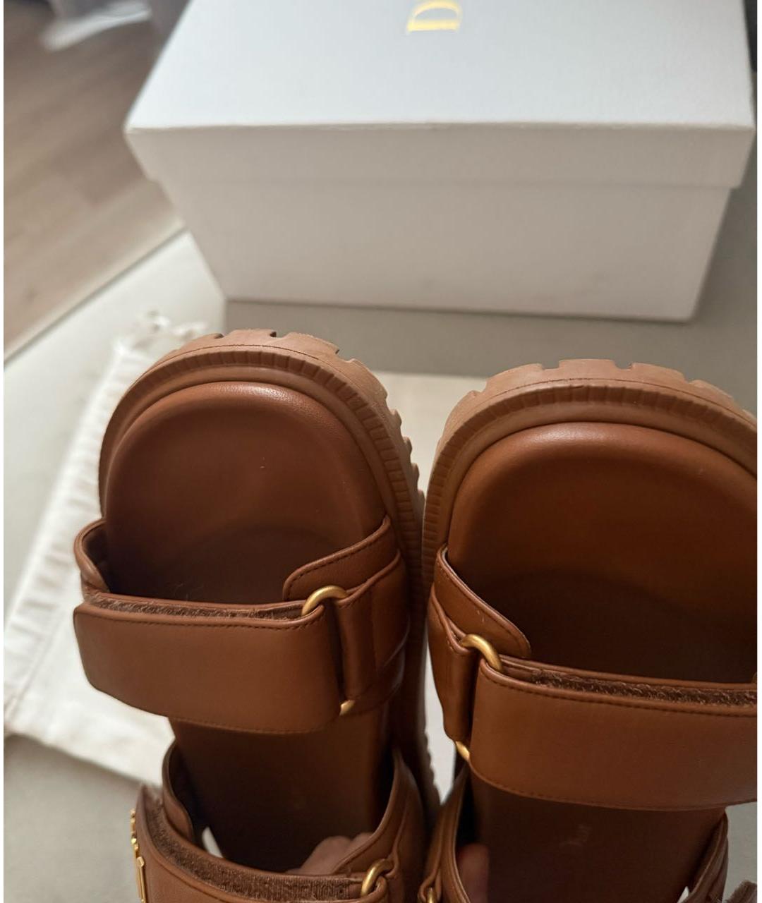 CHRISTIAN DIOR Коричневые кожаные сандалии, фото 6