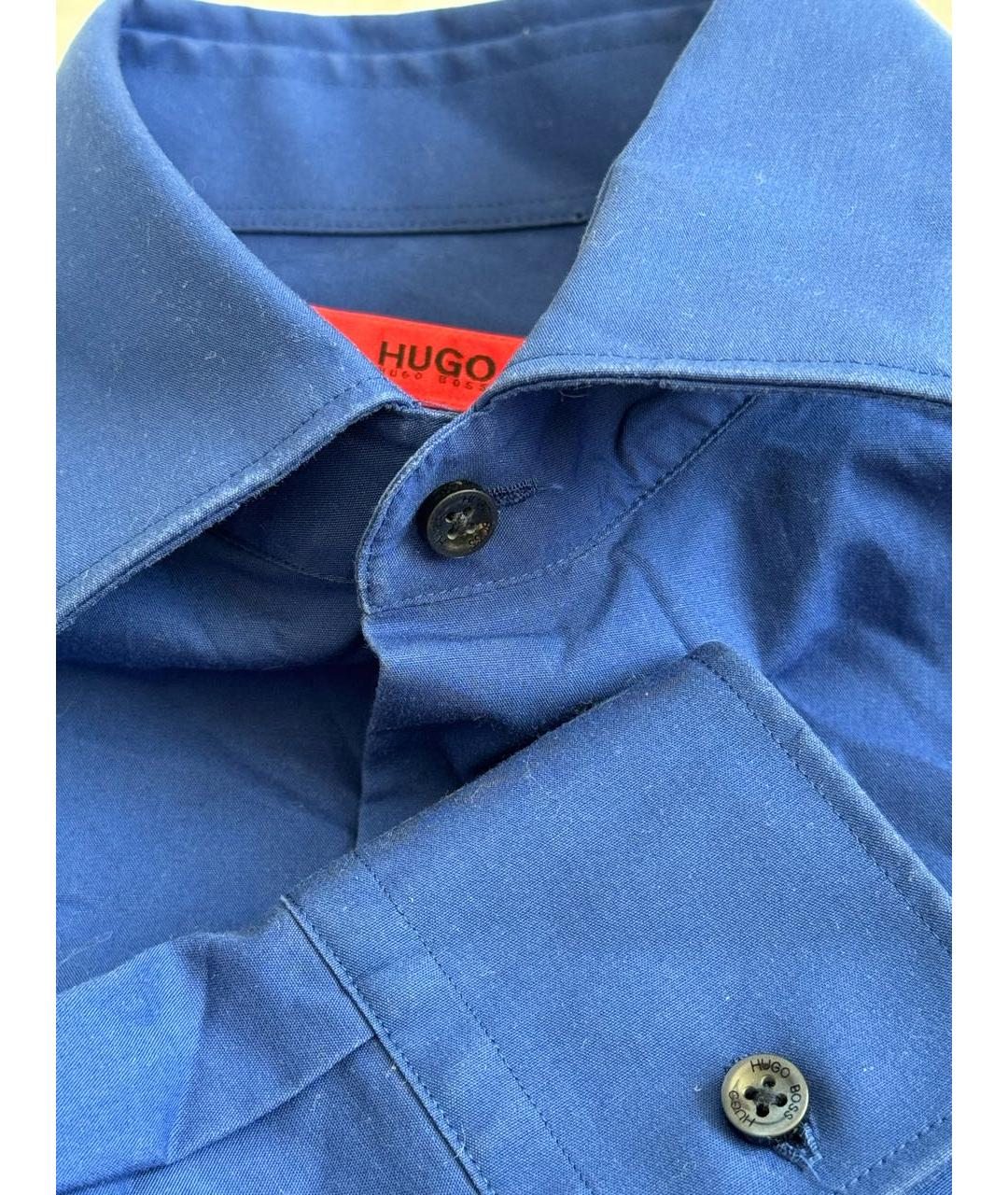 HUGO BOSS Синяя хлопковая классическая рубашка, фото 4