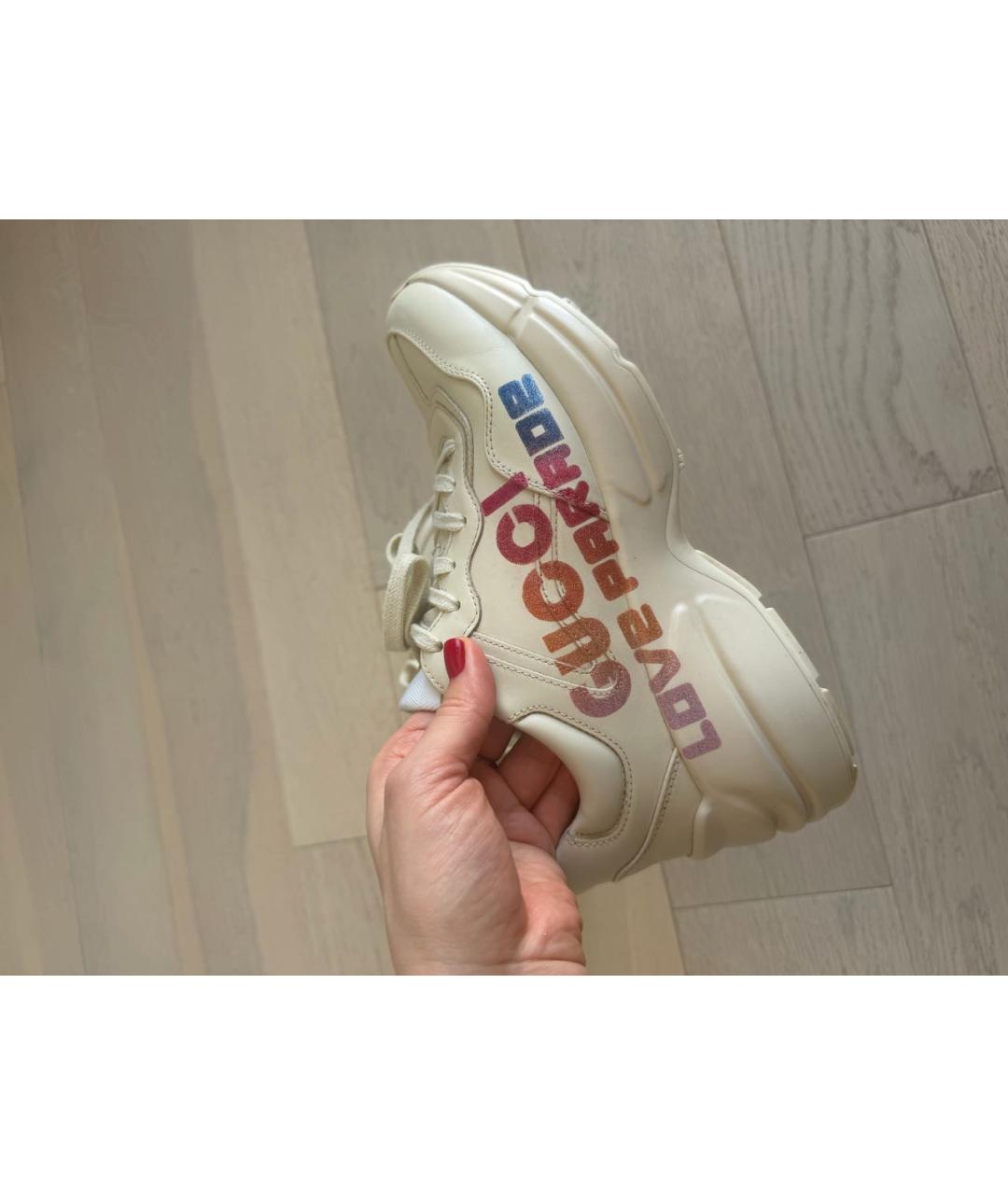 GUCCI Бежевые кожаные кроссовки, фото 4