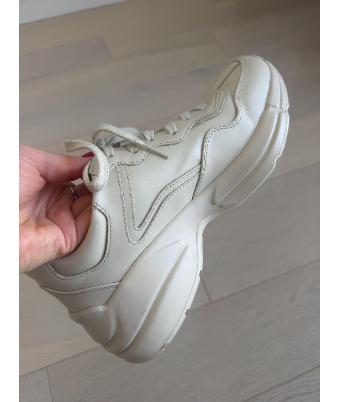 GUCCI Бежевые кожаные кроссовки, фото 7