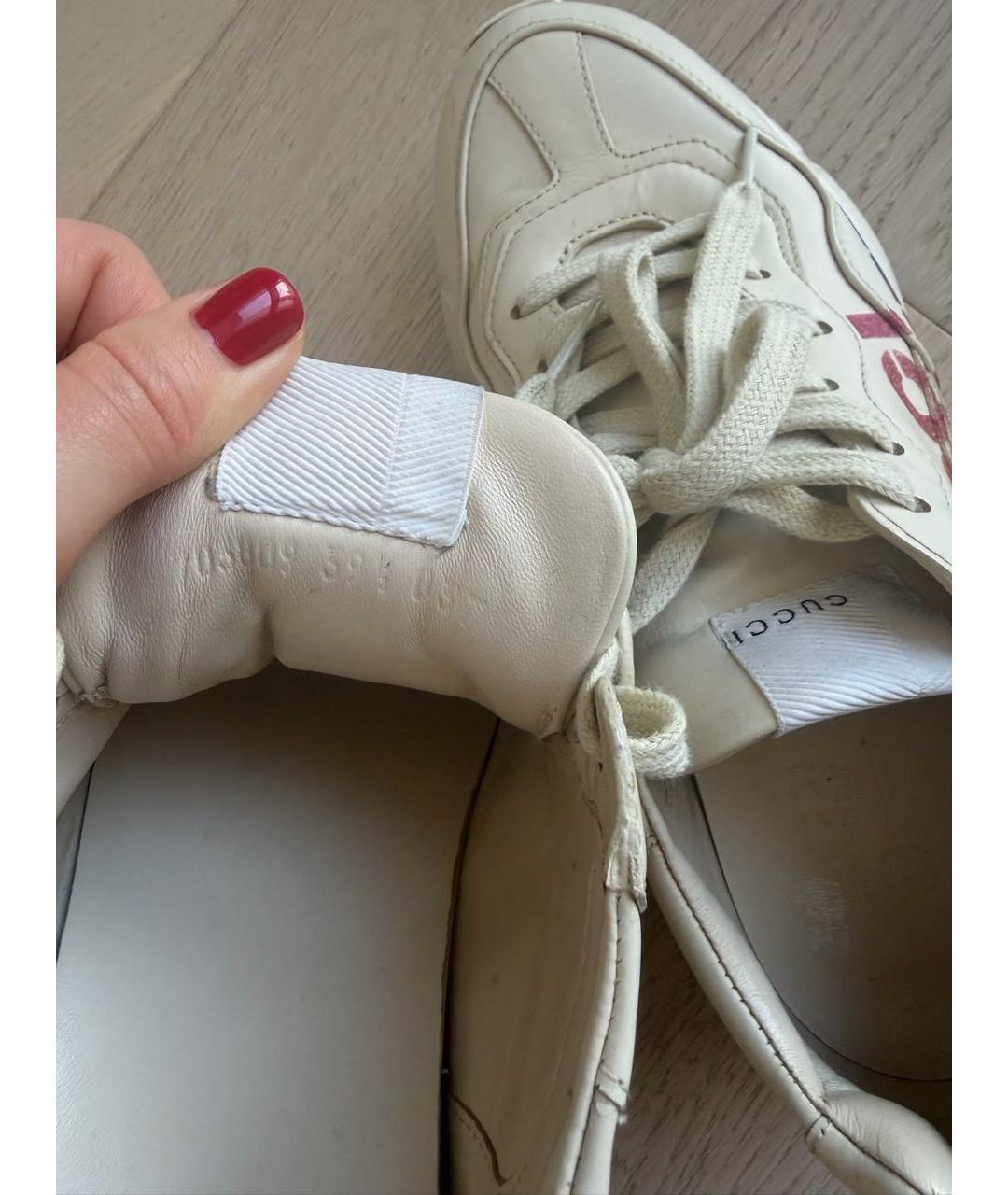 GUCCI Бежевые кожаные кроссовки, фото 5