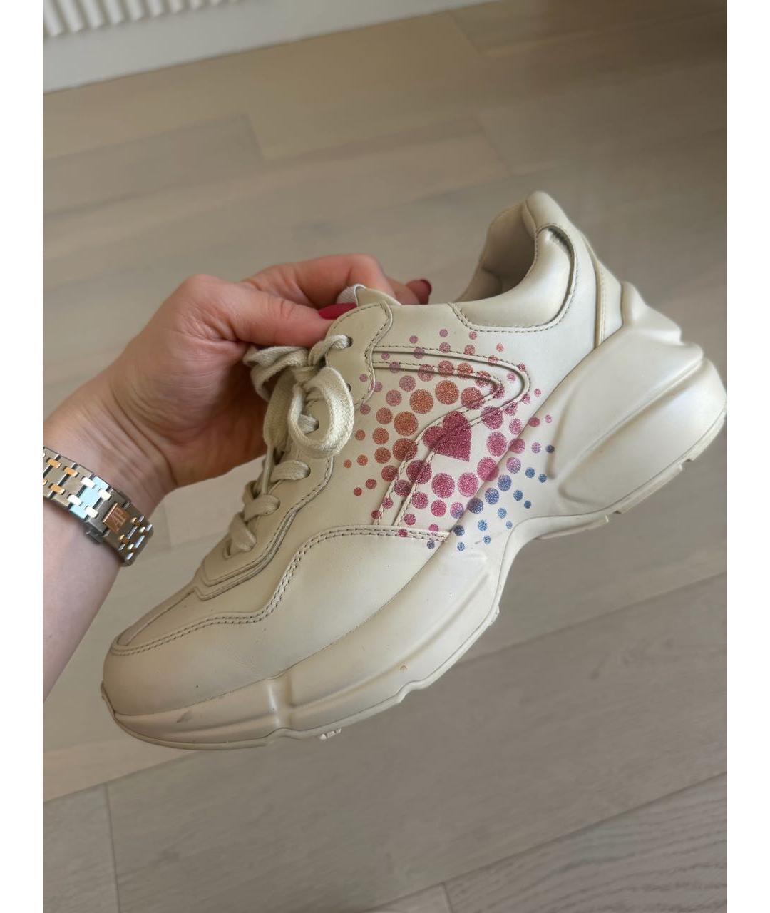 GUCCI Бежевые кожаные кроссовки, фото 6