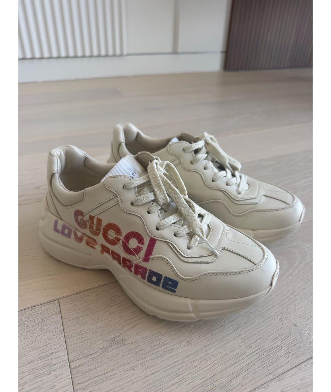 GUCCI Бежевые кожаные кроссовки, фото 8