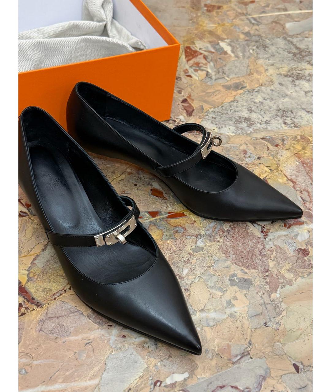 HERMES Черные кожаные туфли, фото 2