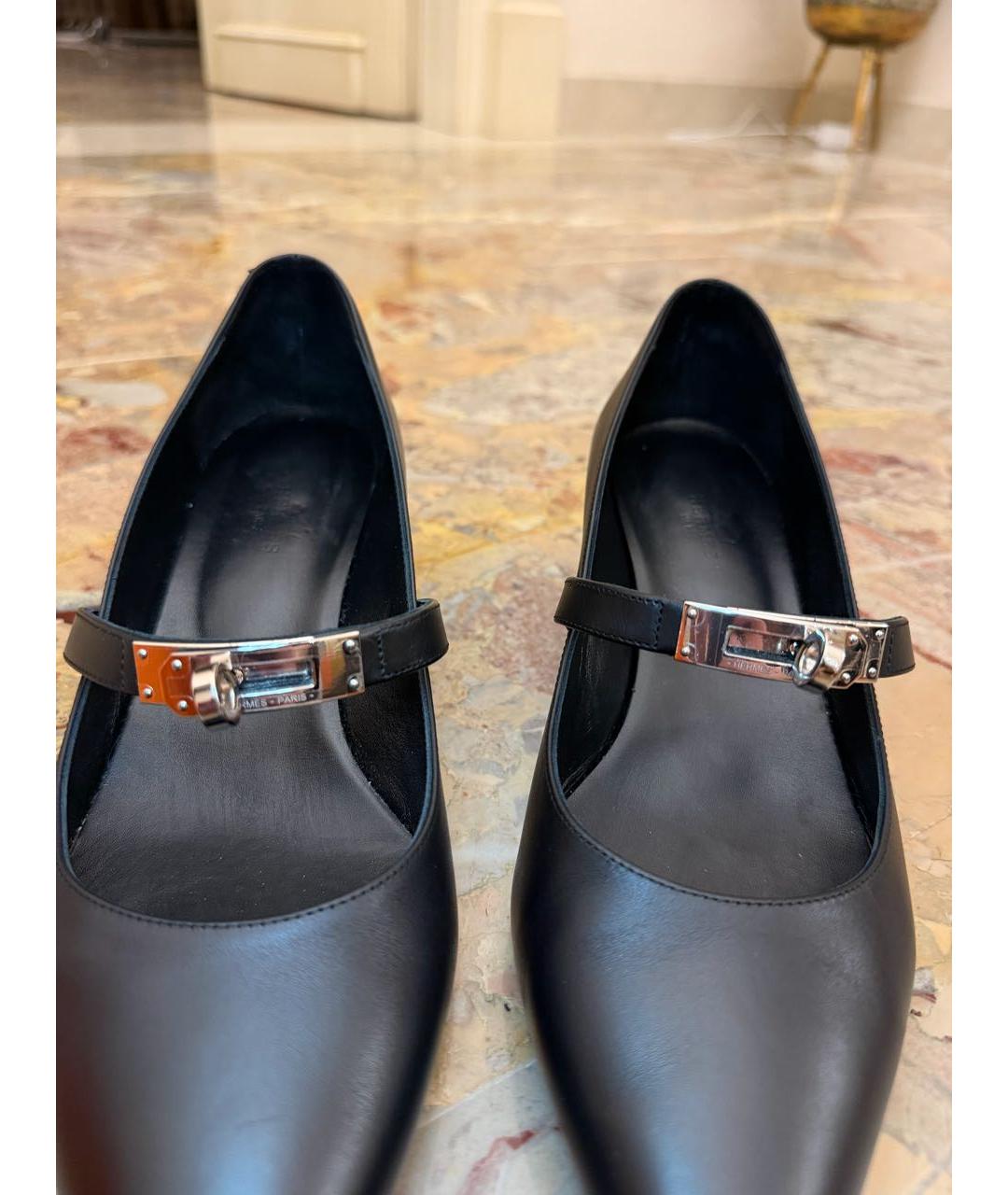HERMES Черные кожаные туфли, фото 4