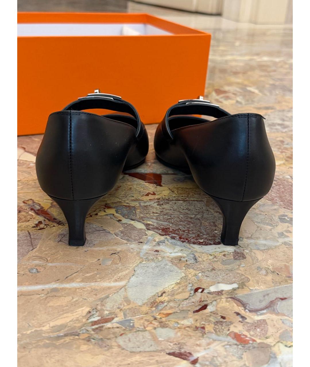 HERMES Черные кожаные туфли, фото 5