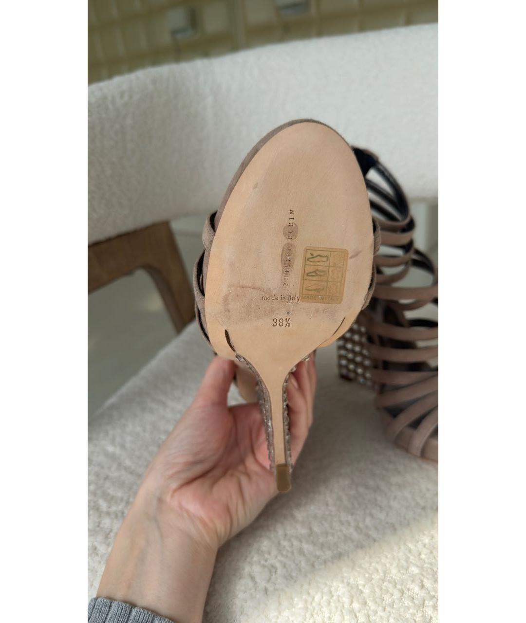 PHILIPP PLEIN Бежевые замшевые босоножки, фото 6