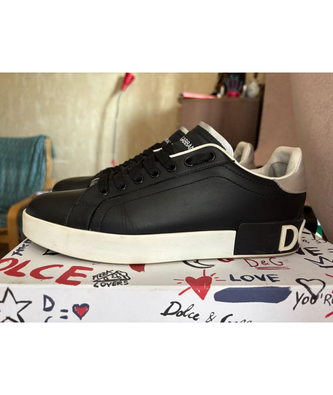 DOLCE&GABBANA Черные кожаные кеды, фото 6