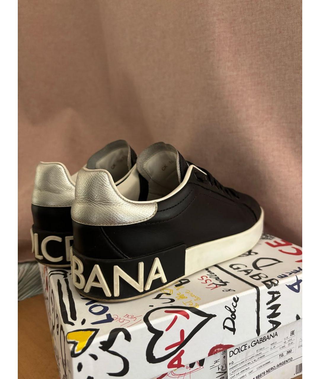 DOLCE&GABBANA Черные кожаные кеды, фото 4