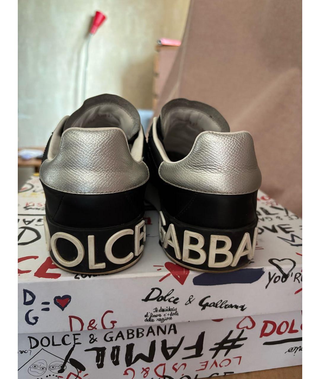 DOLCE&GABBANA Черные кожаные кеды, фото 5