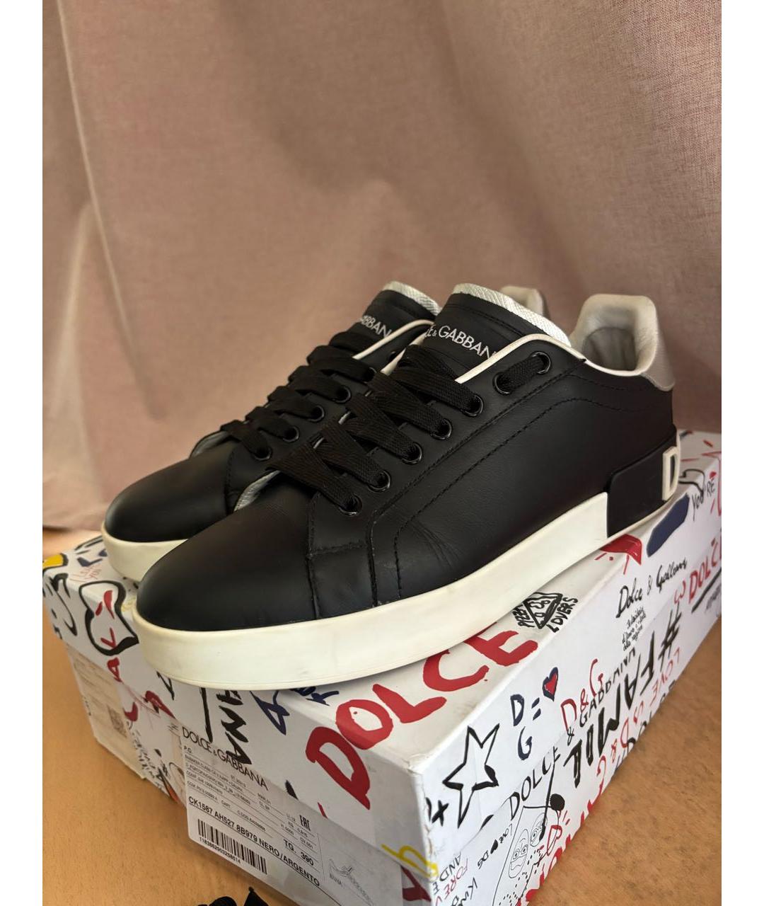 DOLCE&GABBANA Черные кожаные кеды, фото 2