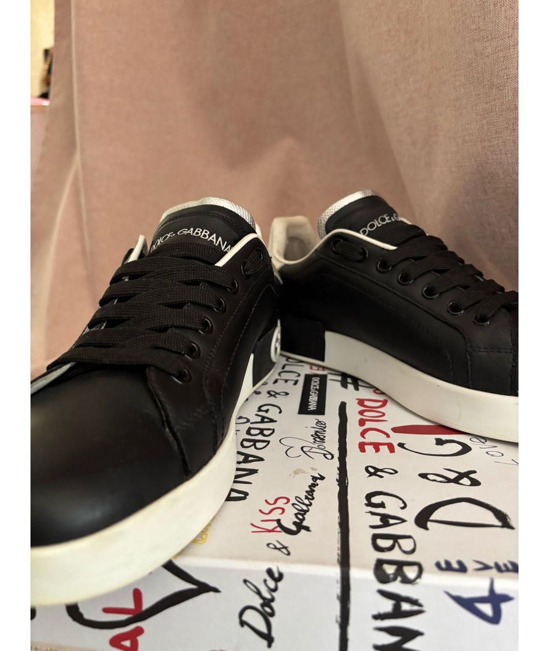 DOLCE&GABBANA Черные кожаные кеды, фото 3