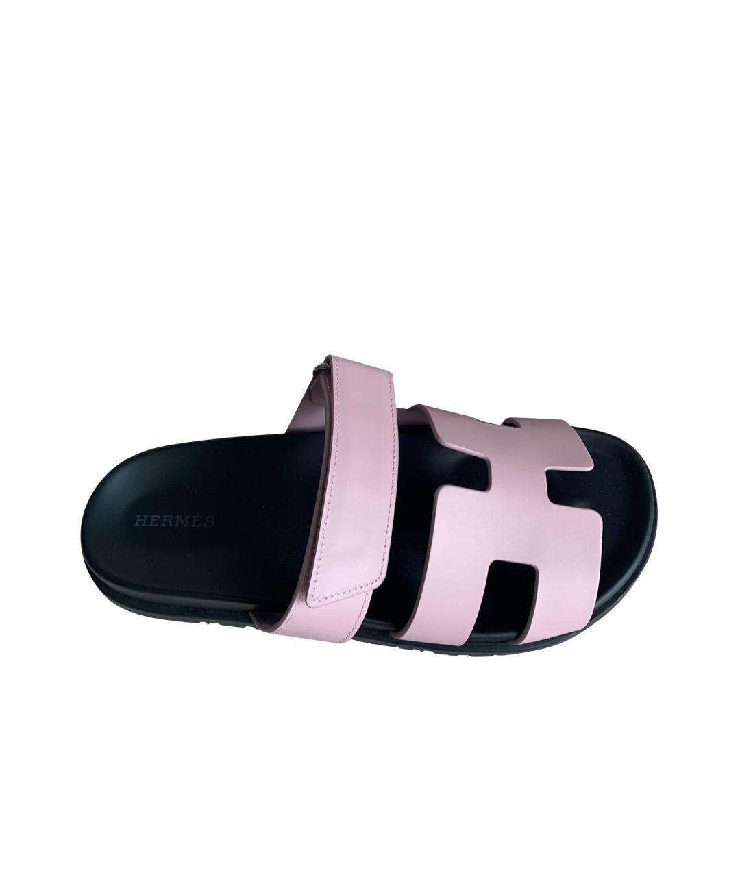 HERMES Розовые кожаные шлепанцы, фото 1