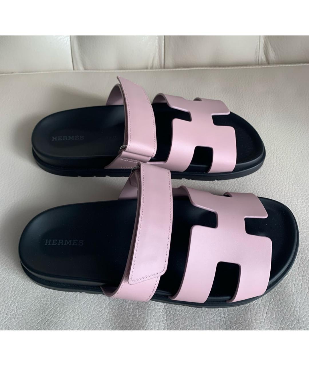 HERMES Розовые кожаные шлепанцы, фото 9