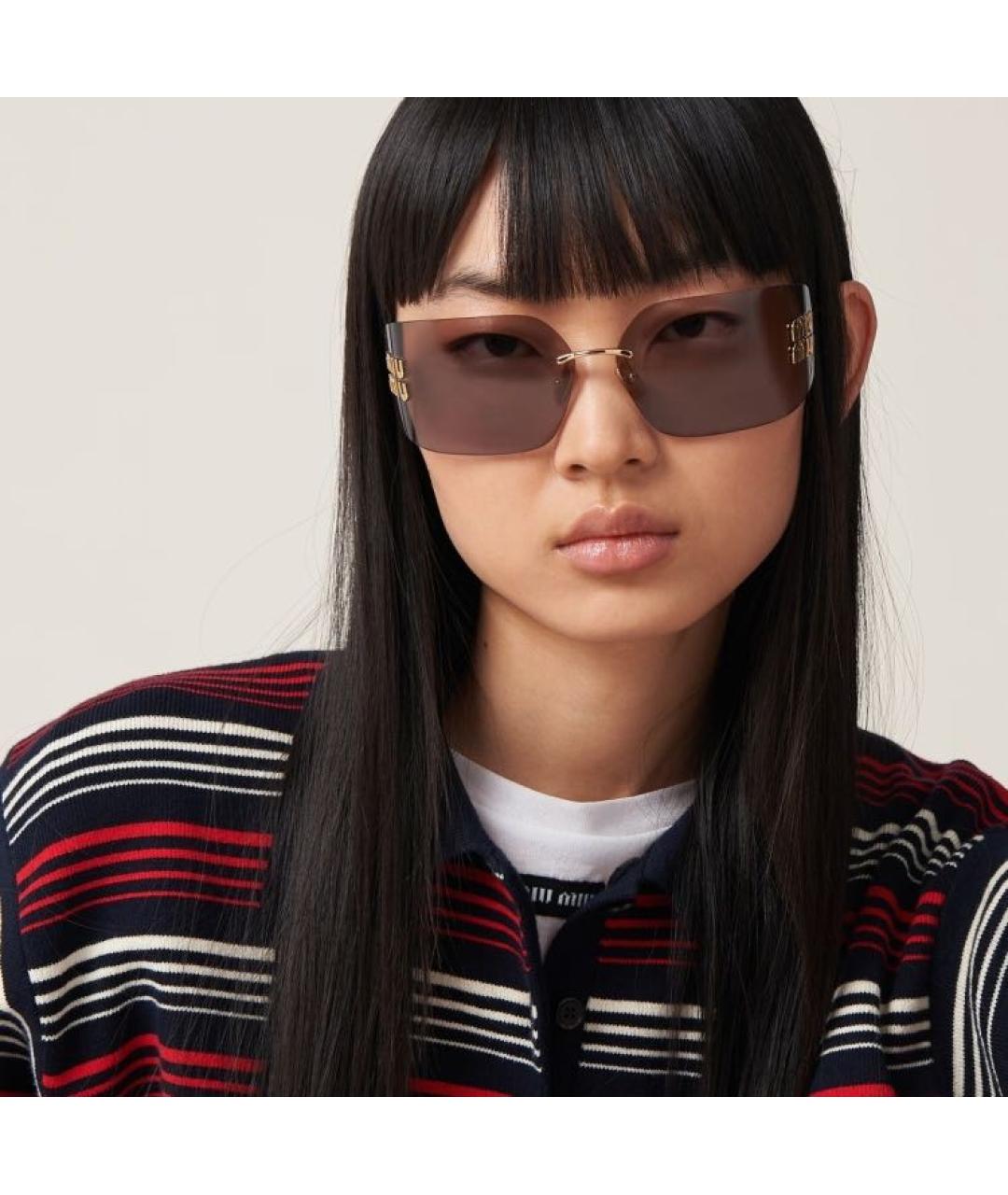 MIU MIU Золотые металлические солнцезащитные очки, фото 5