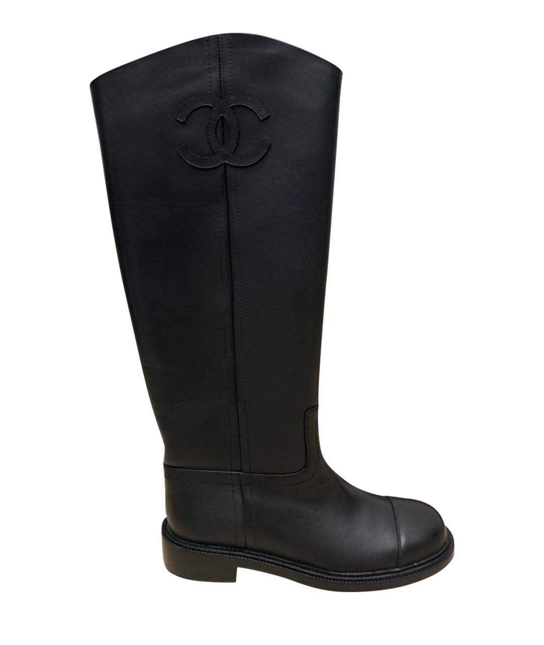CHANEL Черные кожаные сапоги, фото 1