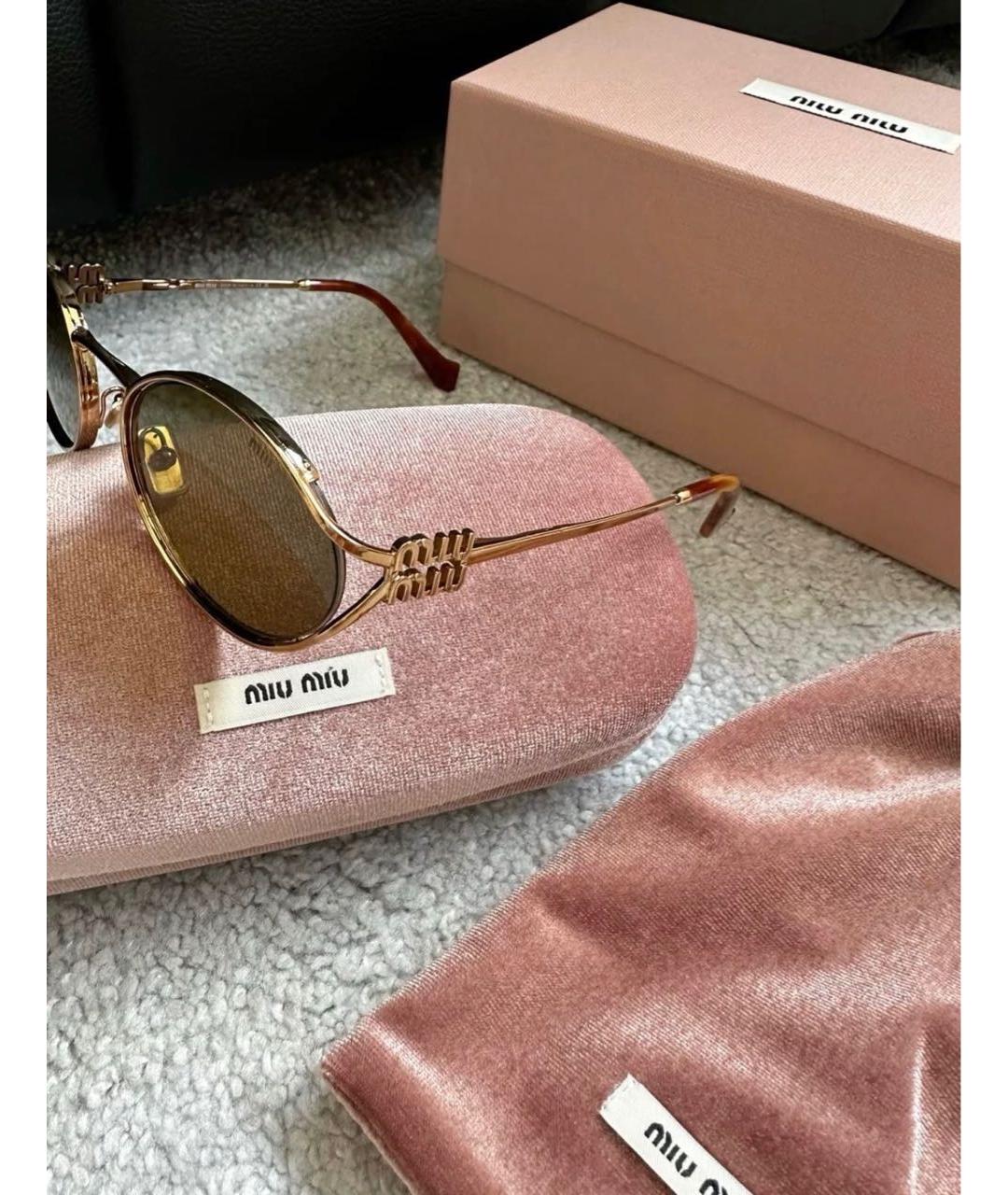 MIU MIU Золотые металлические солнцезащитные очки, фото 4