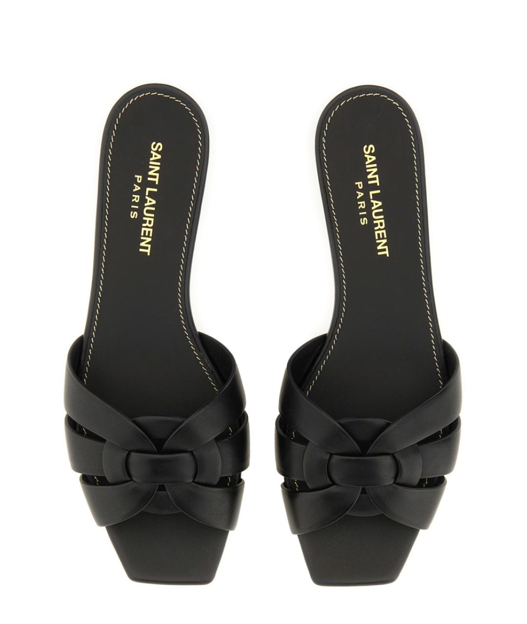 SAINT LAURENT Черные кожаные шлепанцы, фото 3
