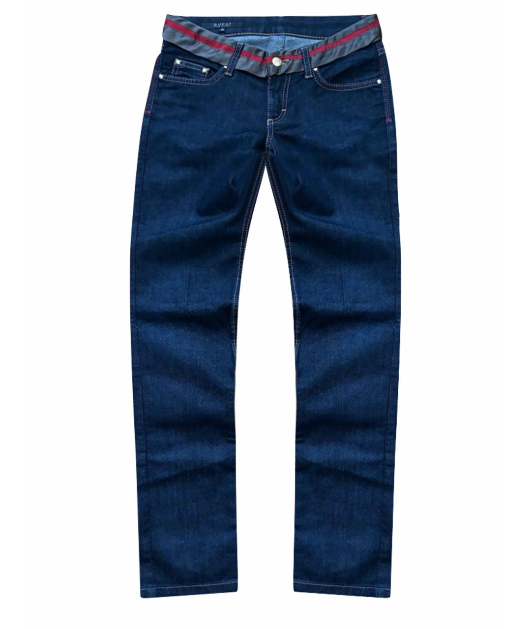 GUCCI Темно-синие хлопко-полиэстеровые прямые джинсы, фото 1