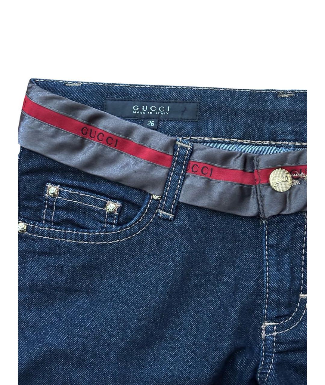 GUCCI Темно-синие хлопко-полиэстеровые прямые джинсы, фото 3