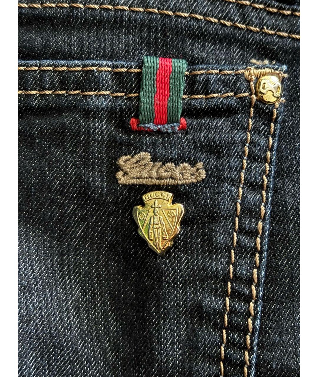 GUCCI Темно-синие хлопко-полиэстеровые прямые джинсы, фото 5