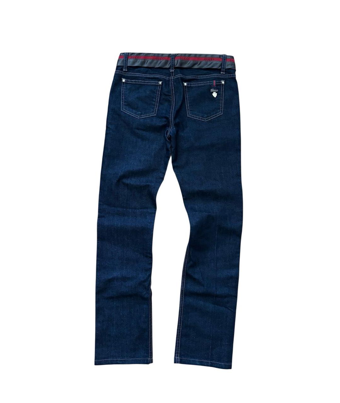 GUCCI Темно-синие хлопко-полиэстеровые прямые джинсы, фото 2