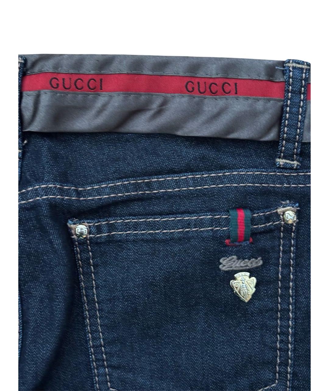 GUCCI Темно-синие хлопко-полиэстеровые прямые джинсы, фото 4