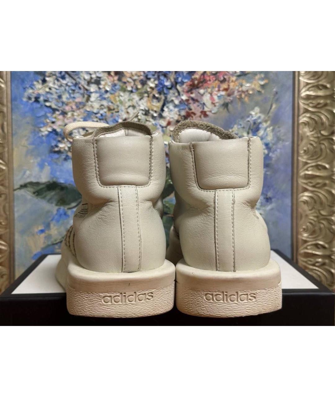 RICK OWENS Бежевые кожаные высокие кроссовки / кеды, фото 4