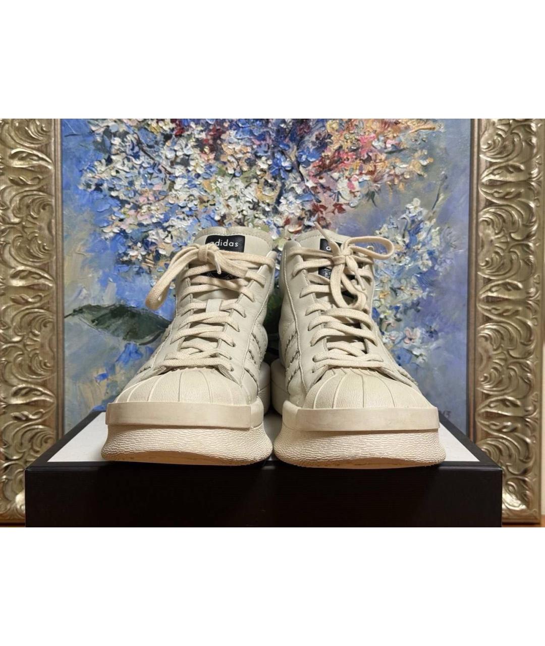 RICK OWENS Бежевые кожаные высокие кроссовки / кеды, фото 2