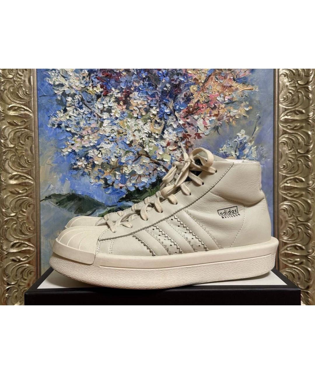 RICK OWENS Бежевые кожаные высокие кроссовки / кеды, фото 5