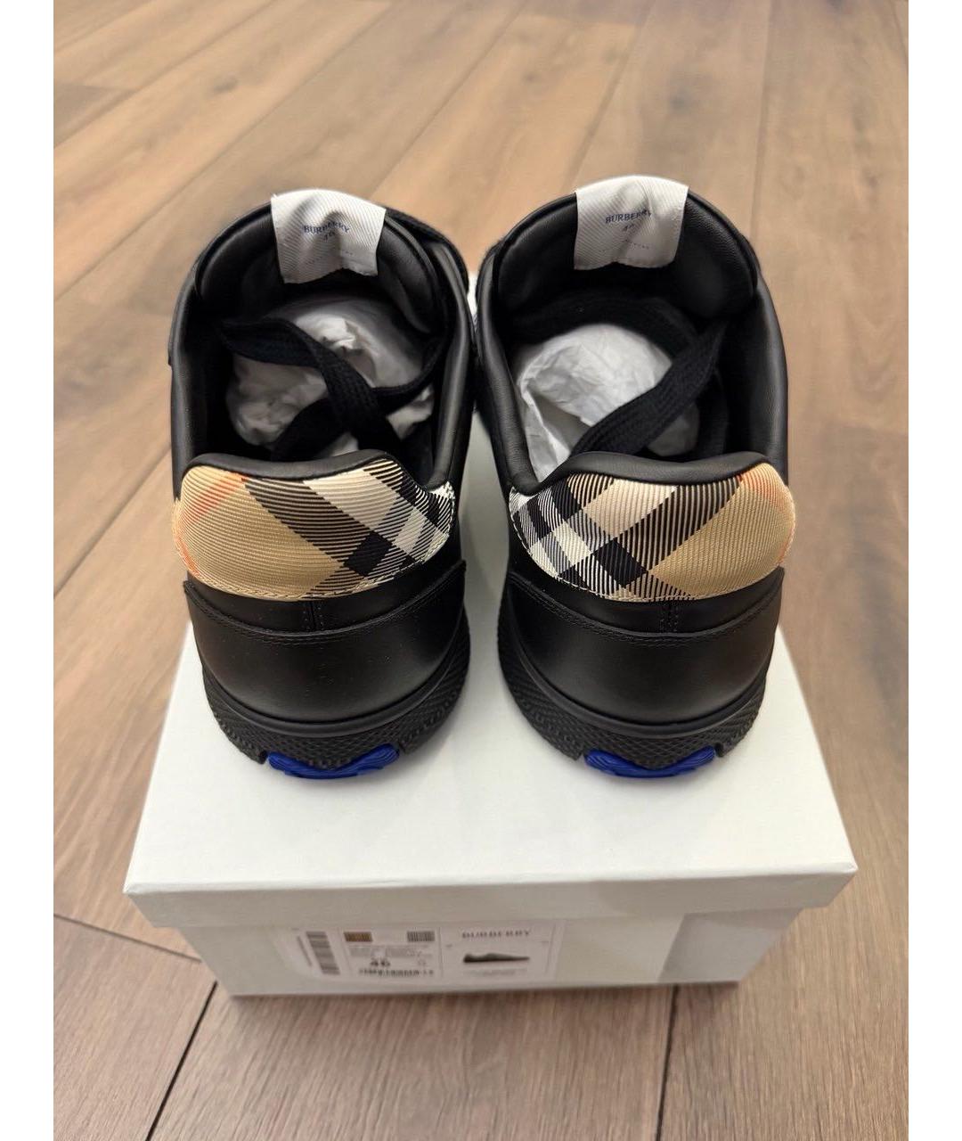 BURBERRY Черные кожаные низкие кроссовки / кеды, фото 4